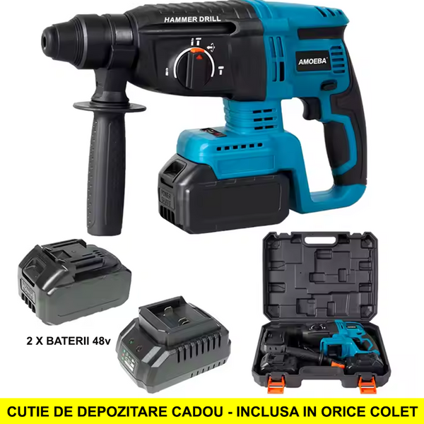 Ciocan Rotopercutor OKBOONS Professional cu 2 BATERII de 48V si CUTIE DE DEPOZITARE