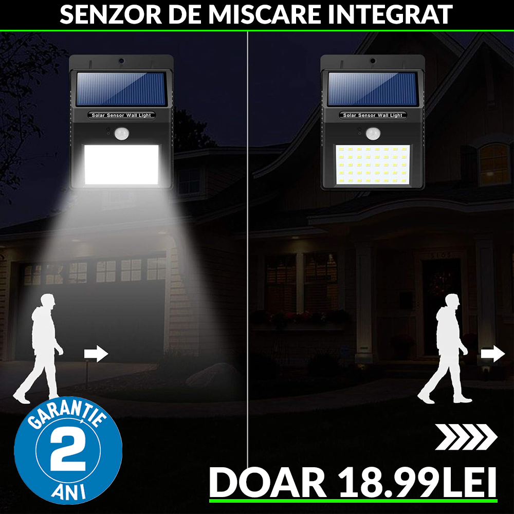 Lampa Solara ULTRA 20 LED cu senzor miscare si rezistenta la apa