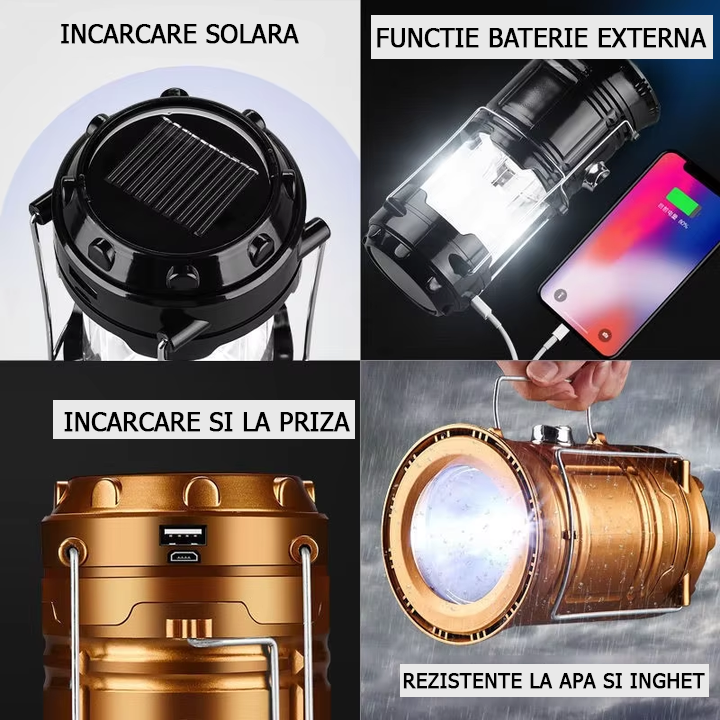 1+1 GRATIS: Lampa tip felinar MagicMist cu incarcare SOLARA si funcție de BATERIE EXTERNA
