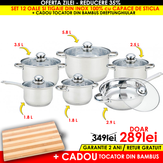 Set 12 piese , 6 vase din inox cu capace din sticla, Grunberg GR244