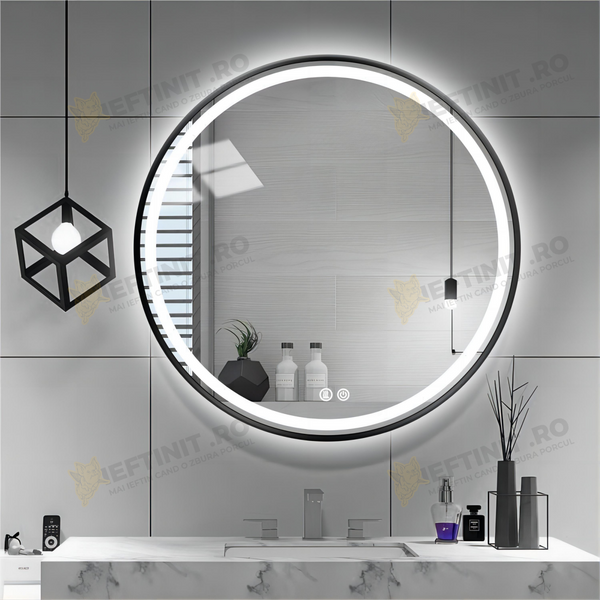 Oglinda LED Odin Rotunda 70cm Rama Neagra, Touch si 3 Lumini OD016/BK