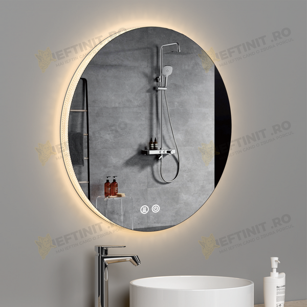 Oglinda LED Odin Rotunda 70cm, 3 Lumini, Dezaburire si Touch OD025