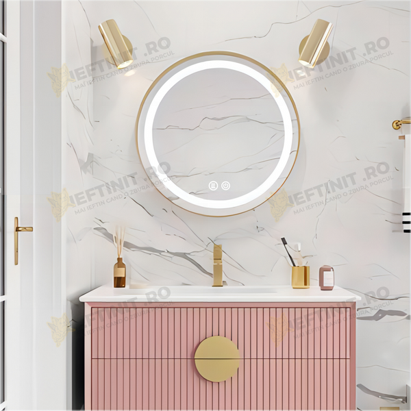 Oglinda LED Odin Rotunda 70cm Rama Aurie Dezaburire si Touch OD027/GD