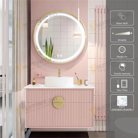 Oglinda LED Odin Rotunda 70cm Rama Aurie Dezaburire si Touch OD027/GD
