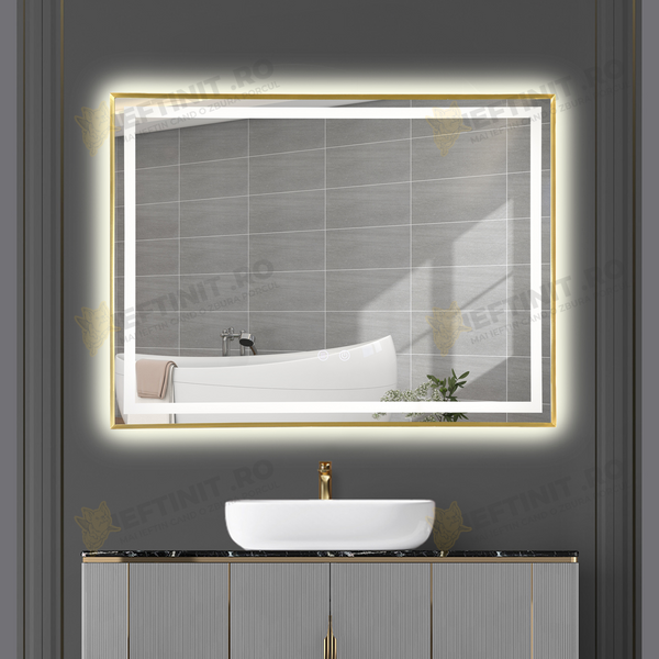 Oglinda LED Odin 80x60cm Rama Neagra, Senzor, Dezaburire, 3 Lumini, OD033/G