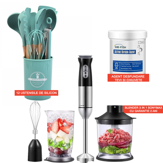 Pachet PROMO: Blender 4in1 + 12 ustensile silicon + agent activ desfundare chiuvete