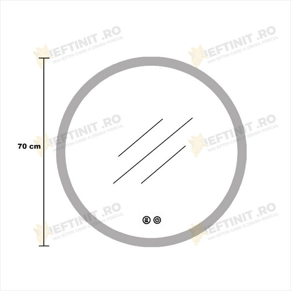 Oglinda LED Odin Rotunda 70cm, 3 Lumini, Dezaburire si Touch OD025