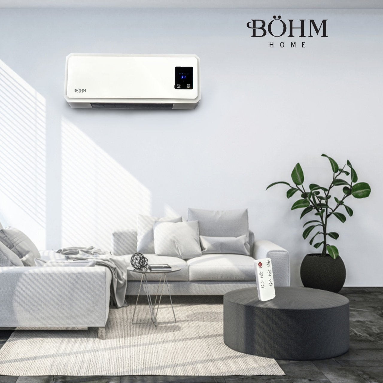 Aeroterma de perete cu DOUA TREPTE de putere (1000W / 2000W) pentru camere de 25m²