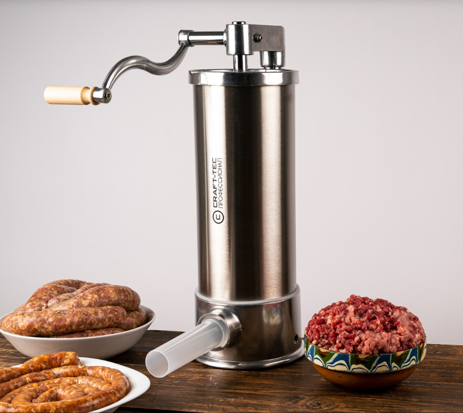 Aparat vertical de facut (umplut) carnati Craft Tec, 4 kg, inox, 5 palnii incluse, prindere menghina