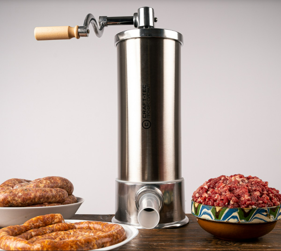 Aparat vertical de facut (umplut) carnati Craft Tec, 3 kg, inox, 5 palnii incluse, prindere menghina