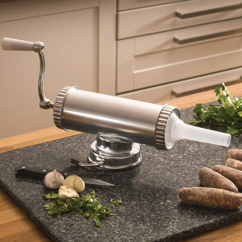 Aparat orizontal de facut (umplut) carnati Craft Tec, 2.5 kg, inox, 3 palnii incluse, prindere ventuza