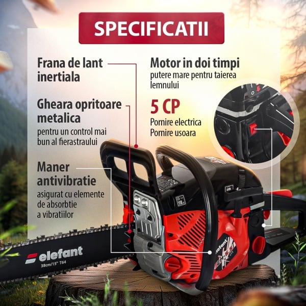 MEGA Pachet: Drujba pe benzina ELEFANT EM-5.5 + Fierastrau pendular ROTOR RJS600 de 600 W
