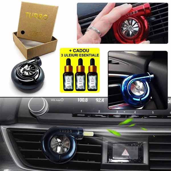 Odorizant Auto model TURBINA + 3 sticlute cu ulei esential CADOU