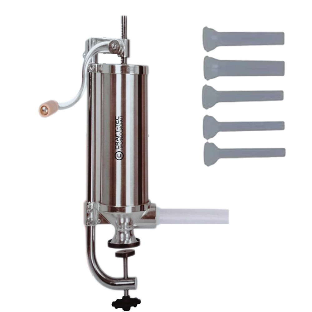 Aparat vertical de facut (umplut) carnati Craft Tec, 6 kg, inox, 5 palnii incluse, prindere menghina