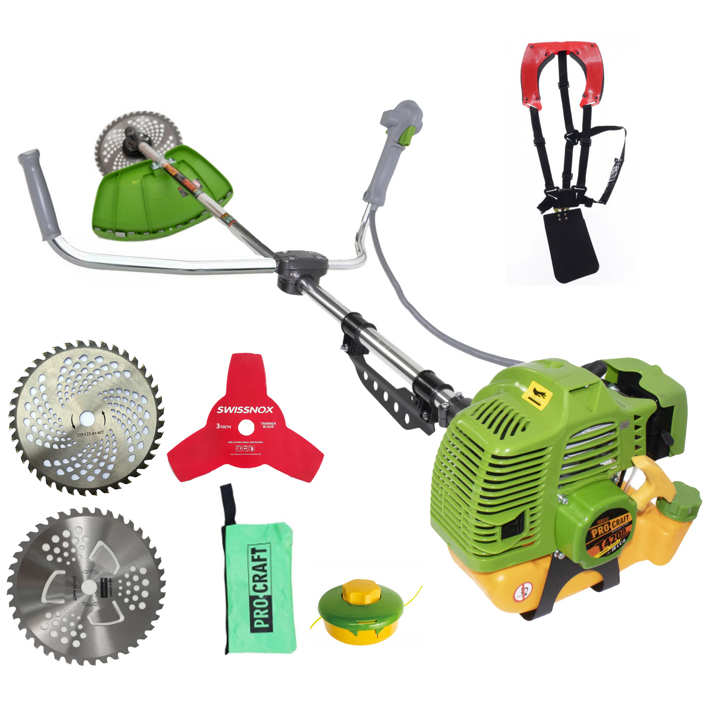 MEGA PACHET: Motocoasa pe benzina ProCraft T4200 PRO de 5,7CP + ADAPTOR FREZA PAMANT de 13cm + ADAPTOR Cultivator