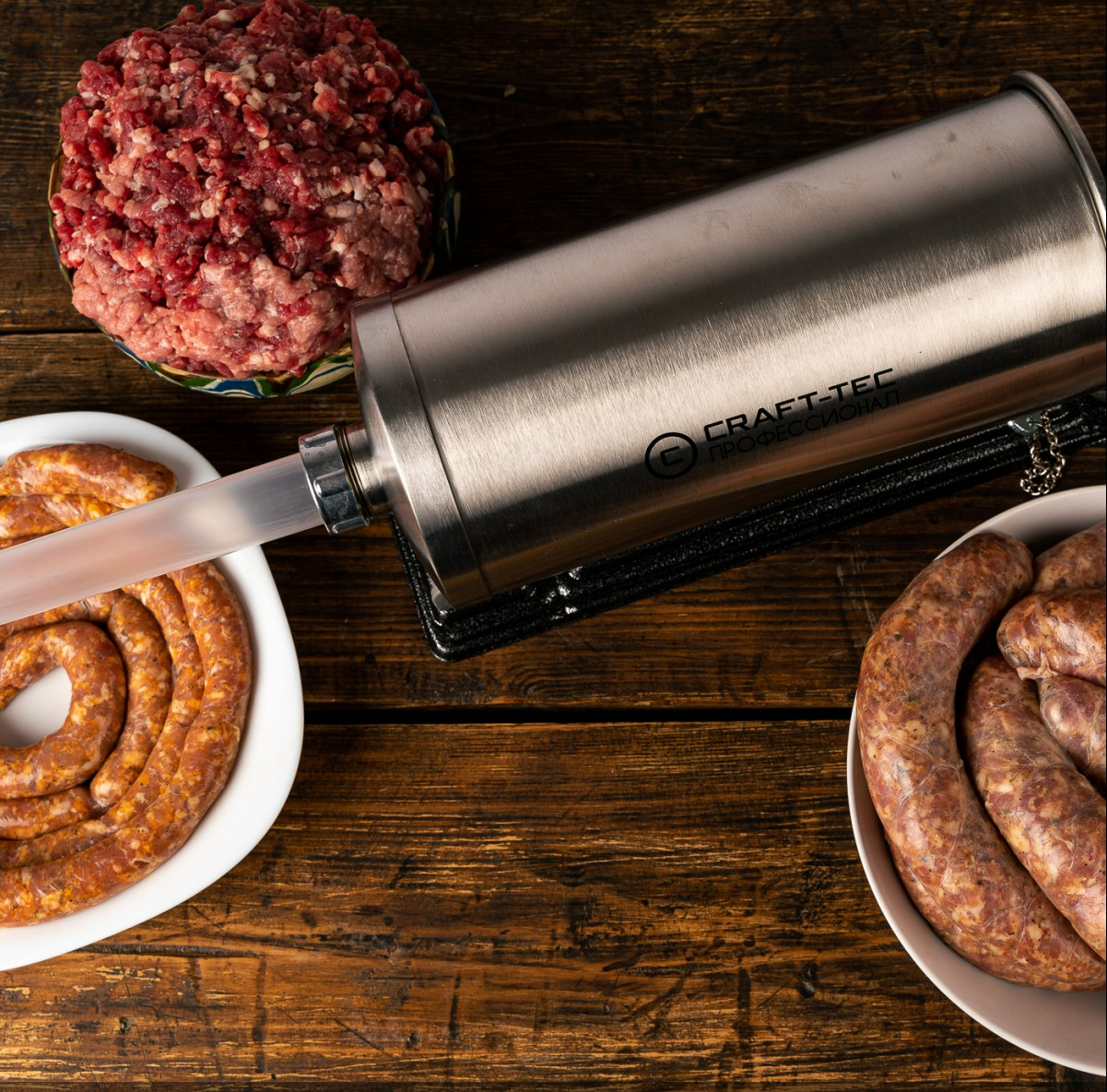 Aparat orizontal de facut (umplut) carnati Craft Tec, 4 kg, inox, 5 palnii incluse, talpa metalica
