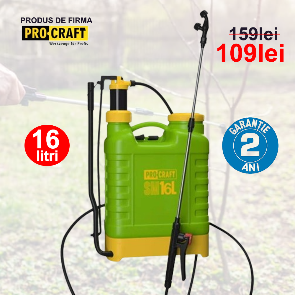 Pompa de stropit manuala ProCraft de 16 litri cu 2 tipuri de pulverizare