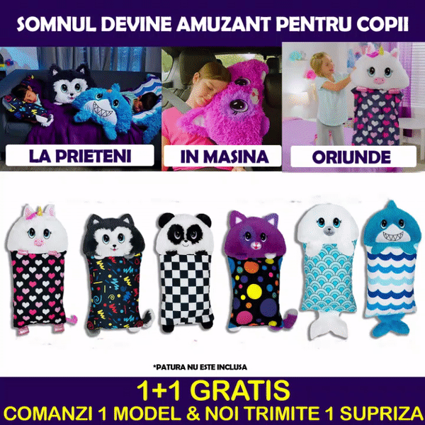 1+1 GRATIS - Fata de perna pentru copii cu jucarie de plus detasabila 50x66cm