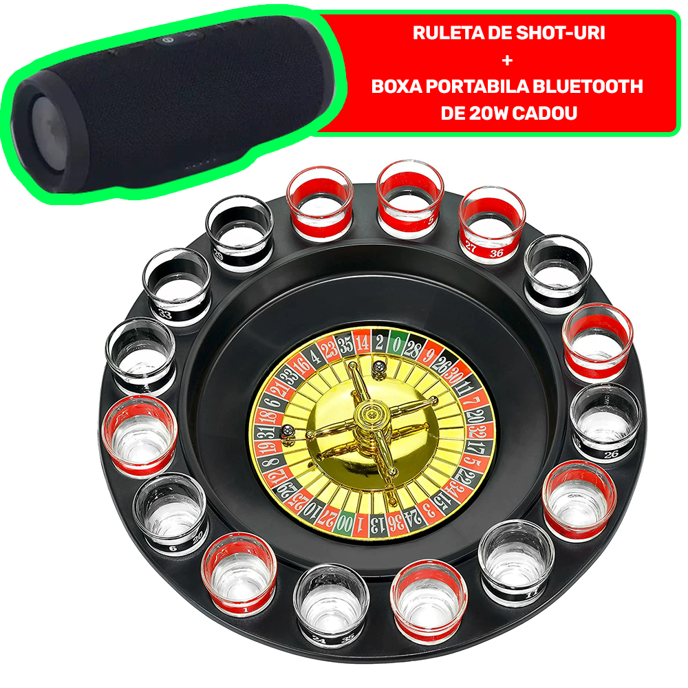 Ruleta de Shoturi versiune MARE cu 16 Pahare + Boxa Portabila 20W CADOU