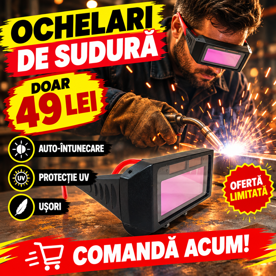 Ochelari de Sudură cu Auto-Întunecare DIN15 MX006, Protecție UV, Brațe Ajustabile – pentru Sudat și Polizat