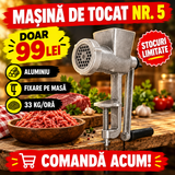 Mașină de Tocat Carne Manuală Nr. 5 din Aluminiu, cu Fixare pe Masă – pentru Sarmale, Chiftele și Cârnați