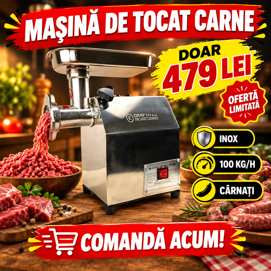 Mașină Electrică de Tocat Carne Craft-Tec MK-8, Inox, 800 W, 100 kg/h – pentru Casă și Uz Semiprofesional