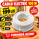 Cablu Electric de Curent 2 x 1,5, Alb, 100 m, Izolație și Manta PVC – pentru Instalații Fixe și Mobile