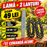Set Lamă și 2 Lanțuri Drujbă Craft-Tec, 30 cm (12"), 3/8 LP, 1,3 mm – pentru Crengi și Lemne Mici