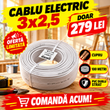 Cablu Electric de Curent 3 x 2,5 mm², Cupru, 100 m, Izolație PVC Dublu Strat – pentru Prize și Iluminat