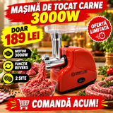 Mașină Electrică de Tocat Carne 3000W, 2 Site, Funcție Revers, Roșie – pentru Cârnați, Chiftele și Kebbe