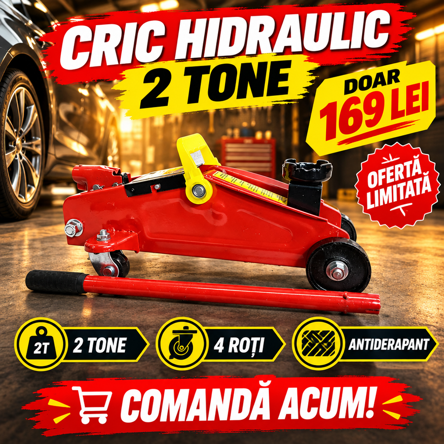 Cric Hidraulic Tip Crocodil 2 Tone MX382, Tijă Telescopică, 4 Roți – pentru Schimbat Roți și Service Auto