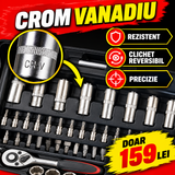 Trusă Chei Tubulare 108 Piese din Crom Vanadiu, 1/2" și 1/4", cu Clichet și Valiză – pentru Auto și Bricolaj