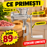 Mașină de Tocat Carne Manuală Nr. 12 din Aluminiu, cu Menghină de Fixare – pentru Sarmale, Chiftele și Cârnați