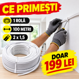 Cablu Electric de Curent 2 x 1,5, Alb, 100 m, Izolație și Manta PVC – pentru Instalații Fixe și Mobile