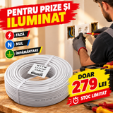 Cablu Electric de Curent 3 x 2,5 mm², Cupru, 100 m, Izolație PVC Dublu Strat – pentru Prize și Iluminat