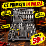 Trusă Chei Tubulare 216 Piese din Crom Vanadiu, 1/2", 3/8", 1/4", cu Valiză – pentru Auto și Gospodărie