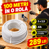 Cablu Electric de Curent 2 x 2,5, Alb, 100 m, Izolație și Manta PVC – pentru Instalații Fixe și Mobile