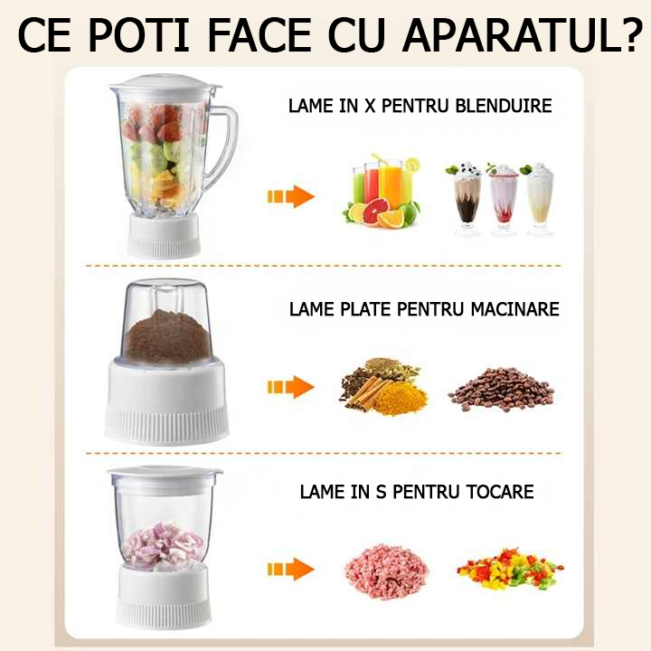 Robot de Bucatarie Multifunctional 4in1 - Blender, Storcator, Rasnita, Masina de Tocat