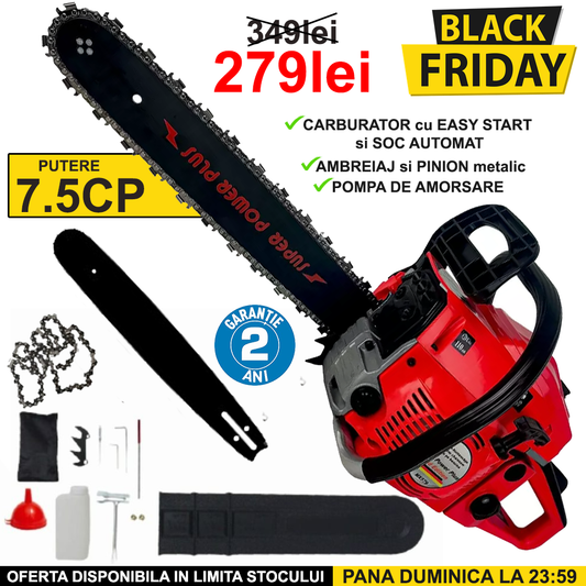 BLACK FRIDAY: Drujba Profi Tec Super POWER Plus 7.5CP + lama + lant + trusa scule + bidon amestec