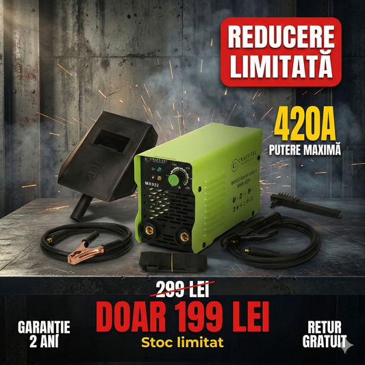 Invertor de sudura 420 A, Craft-tec MMA, electrod 1.6 - 5 mm, protectie supraincalzire, ventilator de racire