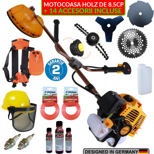 Pachet PROMO: Motocoasa pe benzina HOLZ Germany cu 14 ACCESORII incluse de 8.5CP, 10000 RONm 58cc