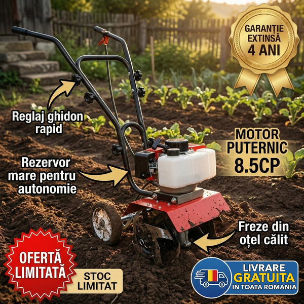 Motocultor 8.5CP Campion Professional CMP1822 – Motor 58cc, 2 Timpi, 16 Cuțite, Lățime Lucru 300mm, Easy-Start