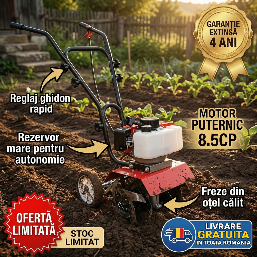 Motocultor 8.5CP Campion Professional CMP1822 – Motor 58cc, 2 Timpi, 16 Cuțite, Lățime Lucru 300mm, Easy-Start