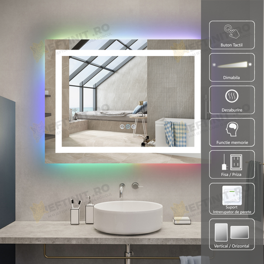 Oglinda LED Odin RGB 80x60cm, 3 Lumini, Dezaburire si Touch OD014-RGB