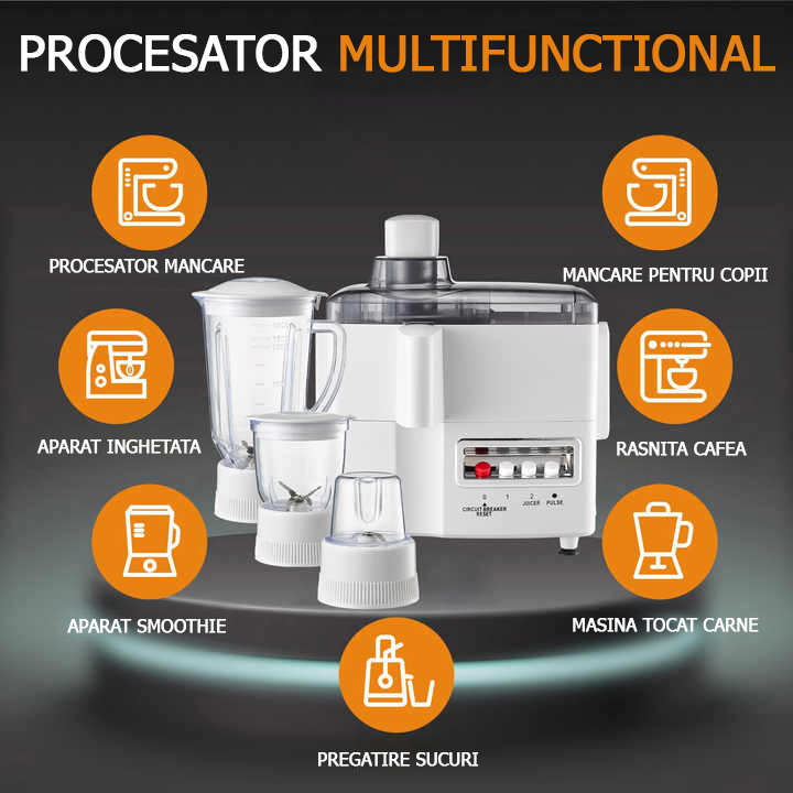 Robot de Bucatarie Multifunctional 4in1 - Blender, Storcator, Rasnita, Masina de Tocat