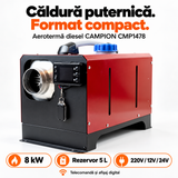 Aerotermă pe motorină CAMPION CMP1478, 8 kW, până la 80 m², 220V/12V/24V, rezervor 5 L, telecomandă