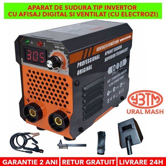 Aparat invertor de Sudura 300A, 1.6-5mm, CABLU electrod 3M , 3kg, IP21S, 220V, URAL MMA300