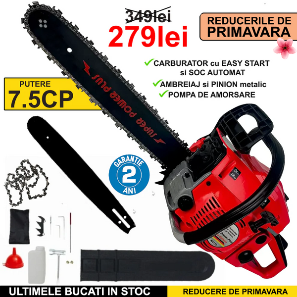 REDUCERE: Drujba Profi Tec Super POWER Plus 7.5CP + lama + lant + trusa scule + bidon amestec