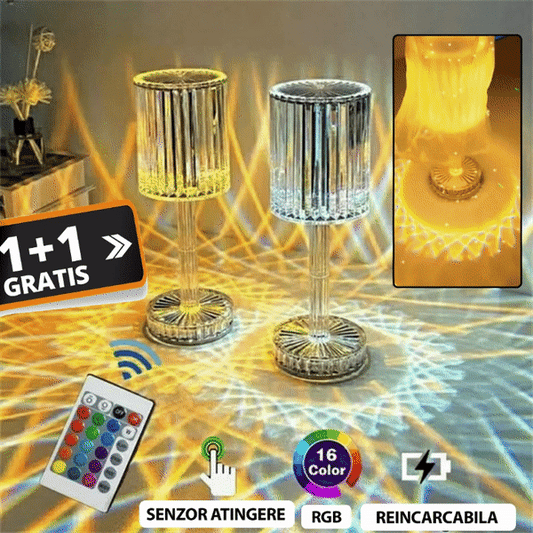 1+1 GRATIS - Veioza Rotunda Crystal cu 16 Culori si Telecomanda