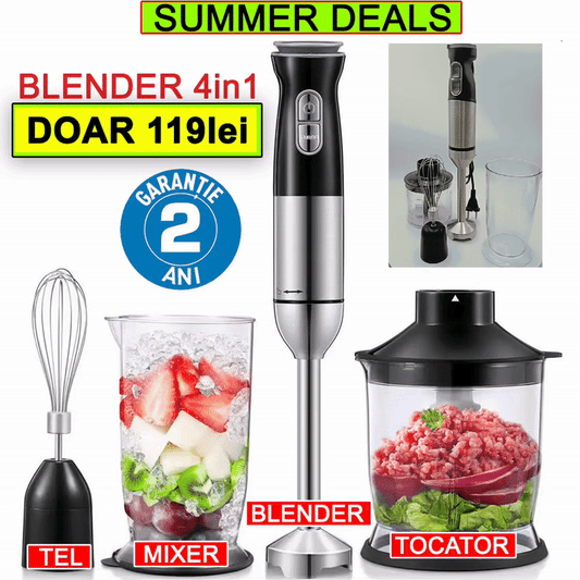 Blender de Mana 4 in 1 SONYMAX SN-8005, 1200W, Tocator, Tel, Pahar Mixare, Mixer Vertical Multifunct